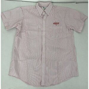 Coca Cola Employee Button Down Shirt Mens 17 1/2" Red Striped Soda Enjoy S/S NEW